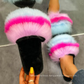 Wholesale Attractive Design Colorful Furry Fluffy Outdoor or Bedroom Slides Slippers For Ladies